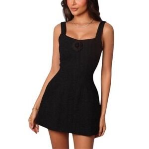 Heiress Beverly Hills Black Boucle Flower A-Line Mini Dress Corset Detail XL NEW